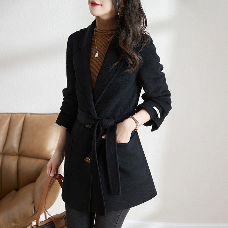 Woolen coat womens new autumn temperament simple commuter suit collar woolen jacket