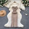 Light luxury sleeveless chain suspender knitted dress women's summer thin sexy A-shaped dress commuter high-end dress