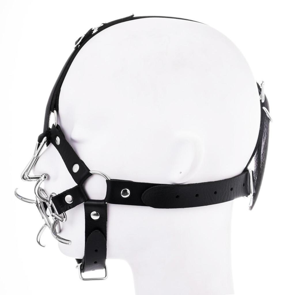 VaHppy Masken Knebel Harness Nasenhaken SM BDSM Bondage Cat Whisker Style Paar Sexspiele Spielzeug Cosplay Edelstahl + PU Erzwungenes Sabbern und Oralsex