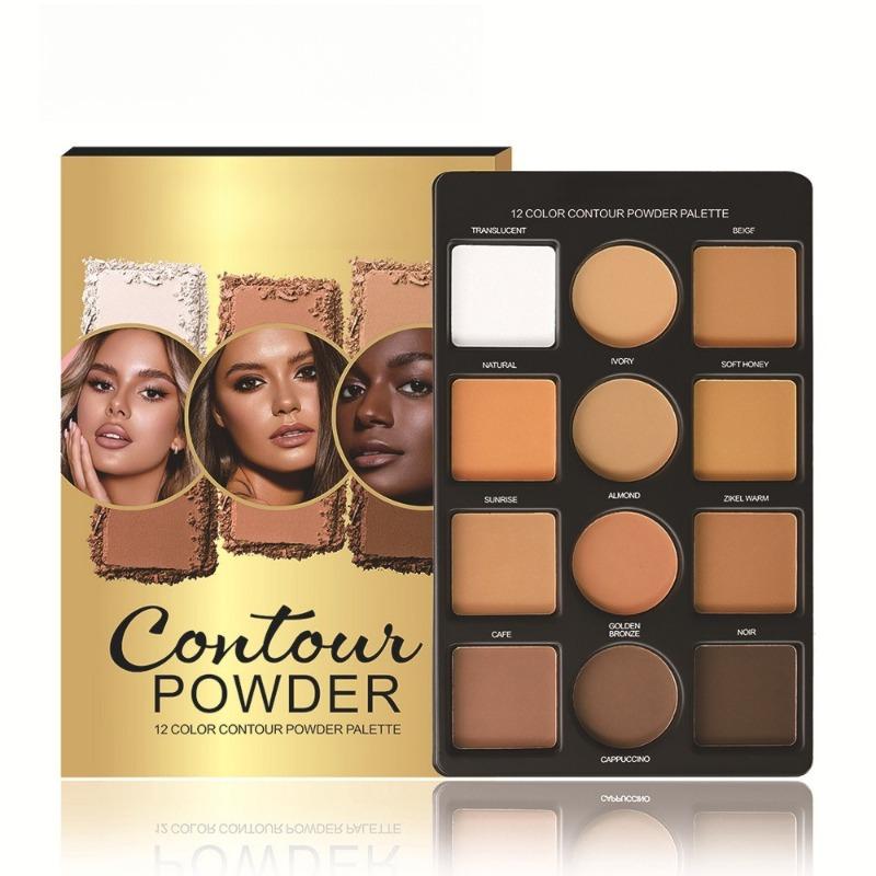 1PC 12-color Powder, Makeup, Grooming Tray, Concealer, Highlight and Brighten, Three-dimensional Matte Beauty.