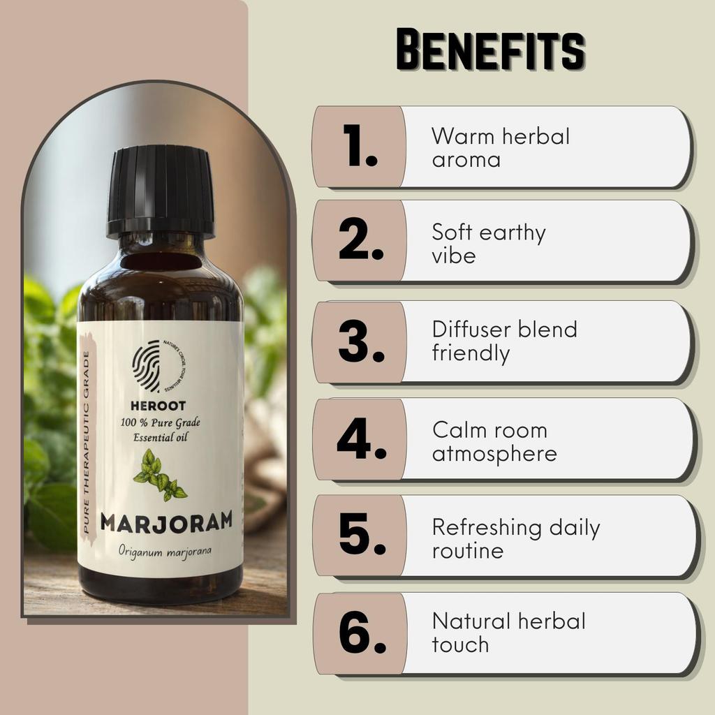 HEROOT Marjoram Essential Oil | Origanum Majorana Essential Oil | Warm Herbal Aromatic Oil