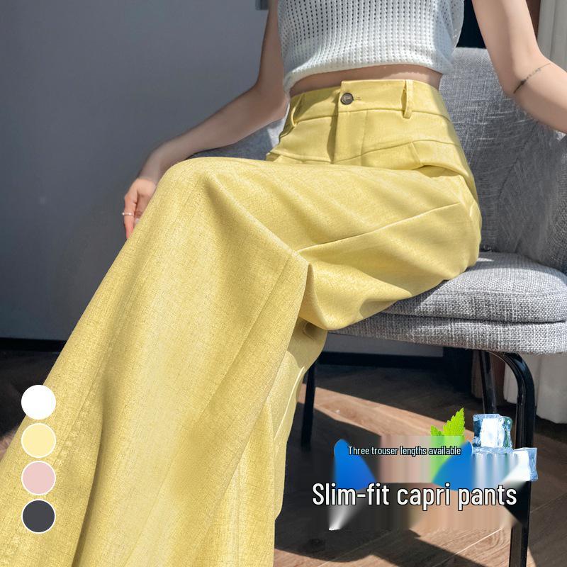 2026 Summer High Waist Ice Silk Cotton Linen Wide Leg Pants