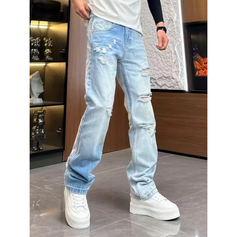 Mens Distressed Straight Fit Denim Jeans