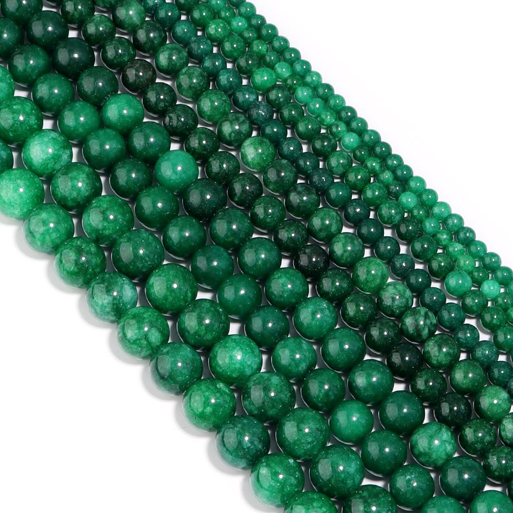 4 6 8 10 12mm Natural Green Jade Stone Beads Round Gemstone Loose Spacer Beads for DIY Jewelry Making Bracelet Necklace Supplies