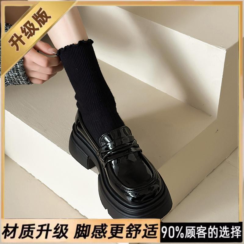 Black velvet autumn and winter British style thick-soled small leather shoes, warm cotton shoes size