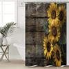 4-Pack Sunflower Wood Board Digital Printing Polyester Waterproof Shower Curtain Punch-Free Partition Bathroom Toilet