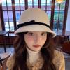 Hepburn Small Fragrant Woolen Bow Bucket Hat Women's French Retro Autumn and Winter Top Hat Elegant White Basin Hat