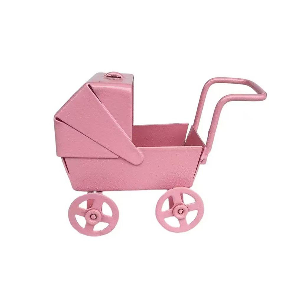 Mini Size 1:12 Dollhouse Miniatures Wrought Iron Doll Pram Toys Baby Stroller Model Collection Toy