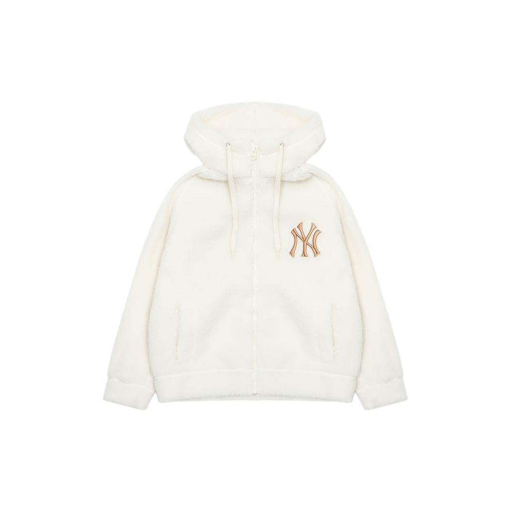 MLB New York Yankees Solid Color Hooded Casual Warm Wool Jacket Unisex jackets White 3AFDB0226-50CRS