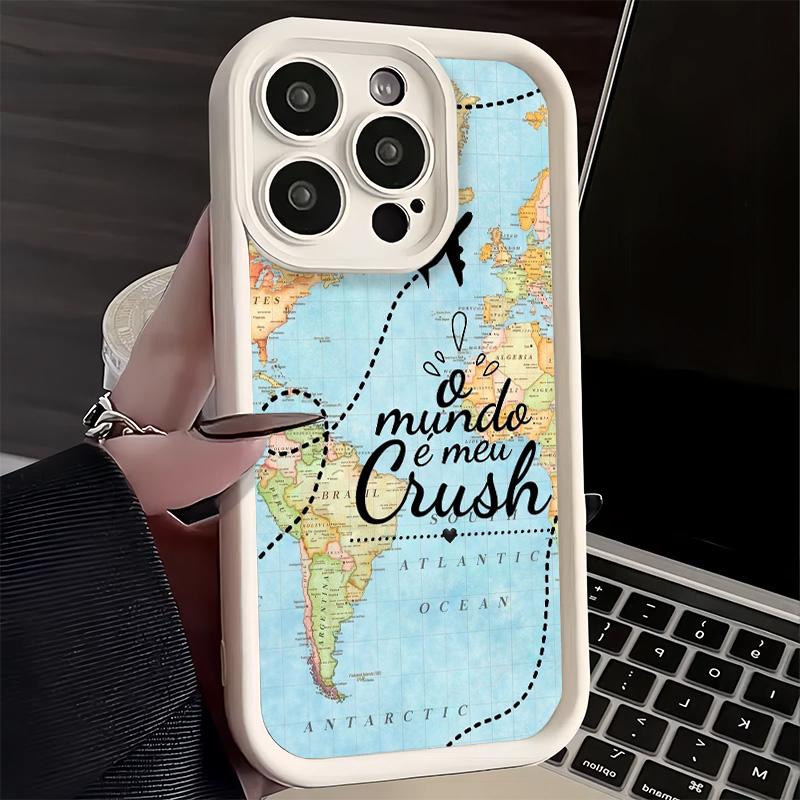 Handyhülle für iPhone 17 Air 16E 15 16 Pro Max Reisekarte Künstlerisches Muster Cover 14 Plus 13 12 Mini Weiche Schale Silikon Fundas
