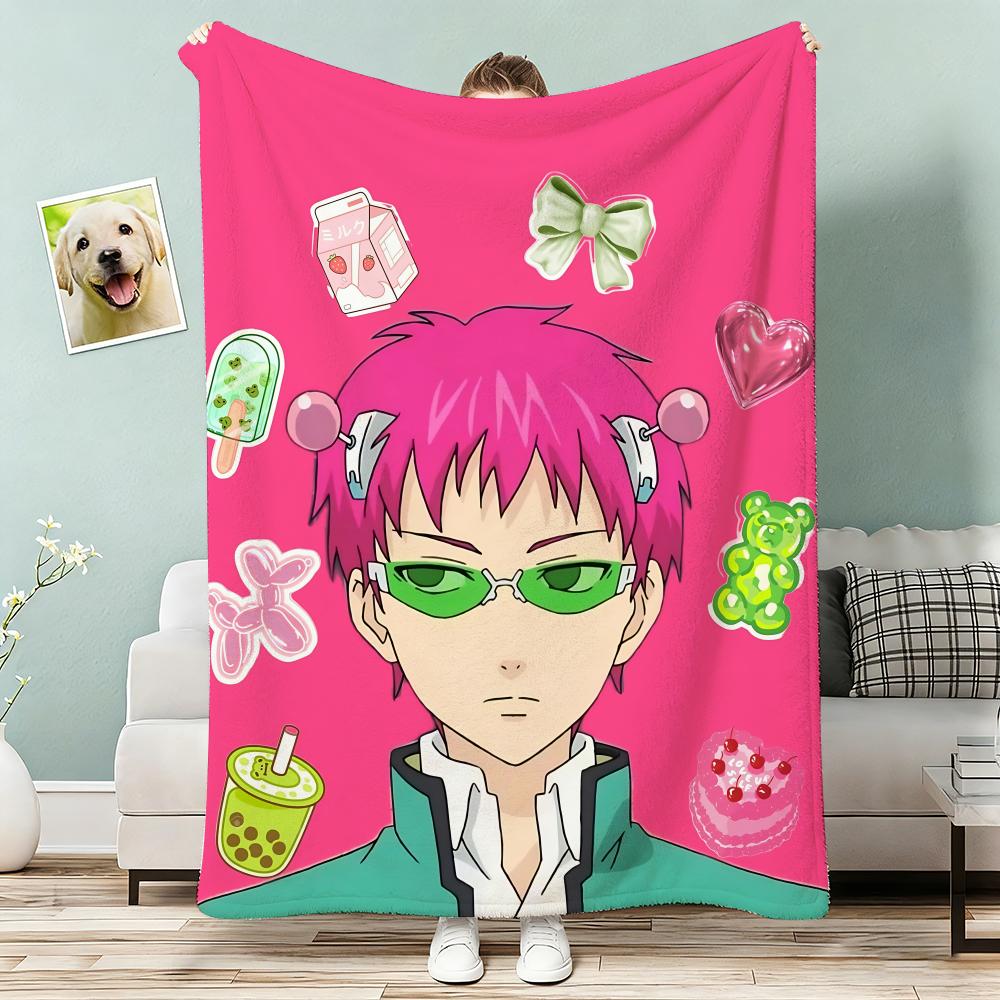 The Disastrous Life of Saiki K Anime Throw Lightweight 240g Flannel Blanket Soft Skin-friendly for Summer Cooling