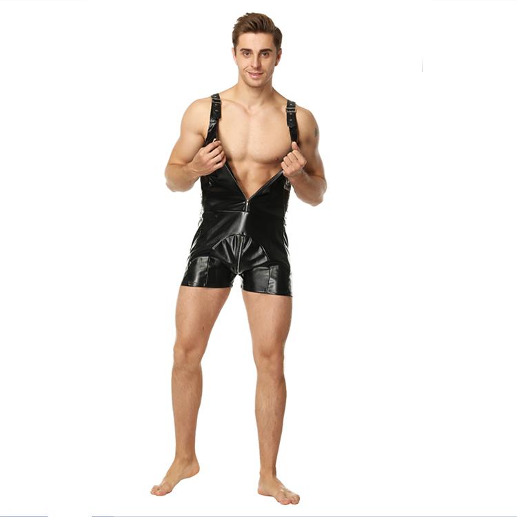 Men Leather Sexy Lingerie Bodysuits Camisoles Shorts Bodysuit Fetish   Sexy Costume Underwear One-pieces BDSM