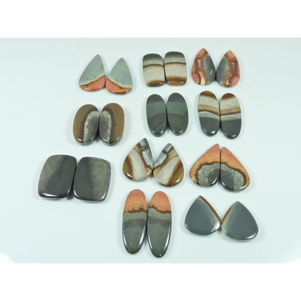 11 Pair Natural Polychrome Jasper Mix Cabochon Loose Gemstone 185 Cts. Lot C-3530