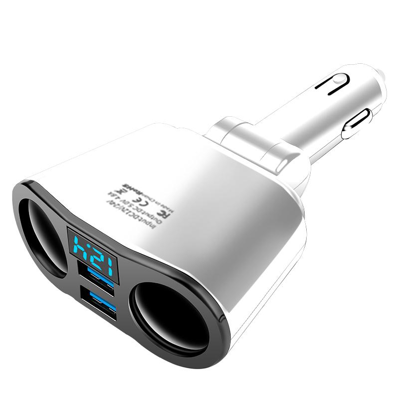 72W 2 USB Car Charger With Digital Display Fast Charging Phone Adapter For iPhone 15 16 Samsung Huawei Xiaomi Car Mobile Charger