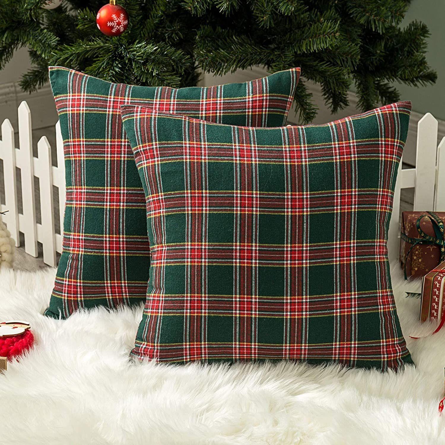 

Christmas Check Cushion Cover for Living Room Sofa (Pack of 2, 16x16 inch) - Christmas Theme Decor