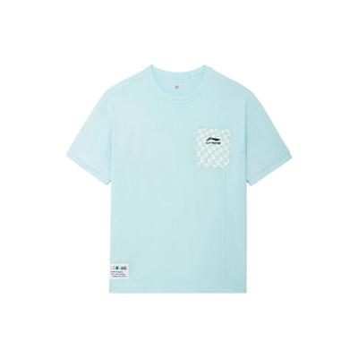 Li-Ning X Rooovie Συνεργασία Καλλιτέχνη Colorblock Καρό Μοτίβο Τσέπη Εκτύπωση Φαρδύ Κοντομάνικο T-Shirt Unisex Τοπ Παγωμένο Μπλε AHSSB57-2