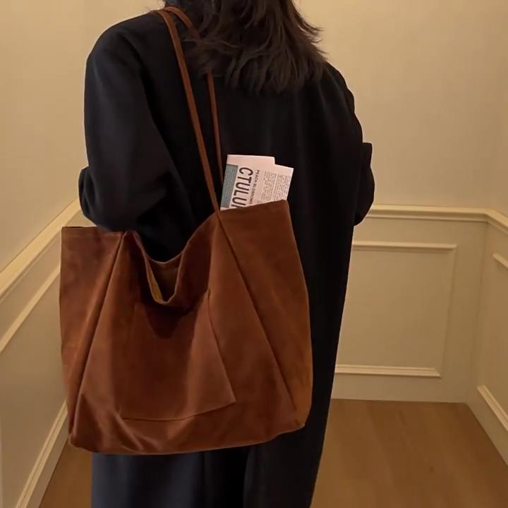 Women's Retro Mallard Velvet Tote Shoulder Bag - New Autumn Winter Fashion Large Capacity Relaxed Underarm Bag
