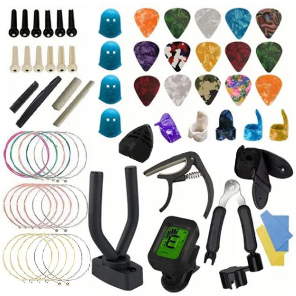 66Pcs Guitar Accessories Kit Tuner Capo Pick Bracket Repair Tools Set for Banjo Mandolin