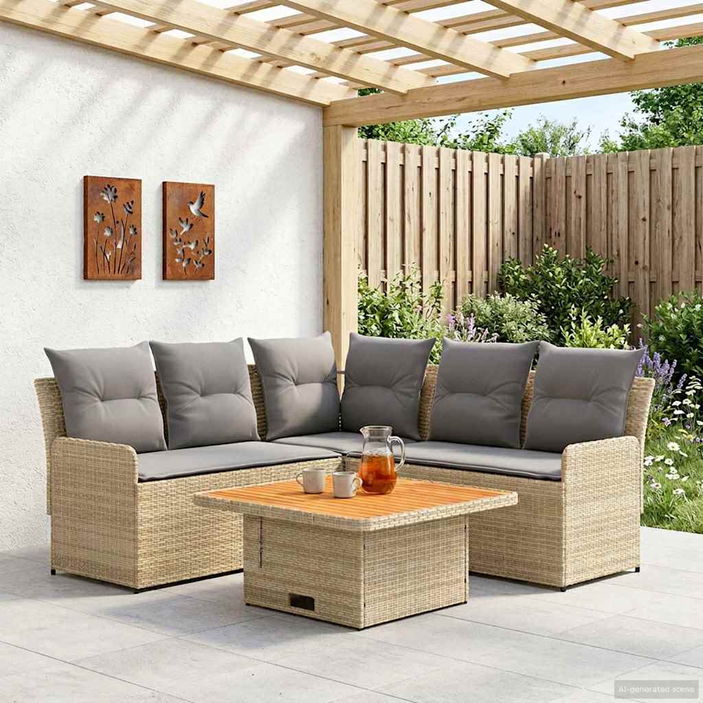 Furniture Set with Cushions 4 pcs Beige and Light Grey PE Rattan