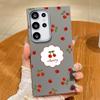 Cute Cherry Pattern TPU Leather Texture Slim Magnetic Case For Samsung S25 Ultra S24 FE S23 S22 S21 Wireless Charge Matte Shockproof Soft Phone Cover
