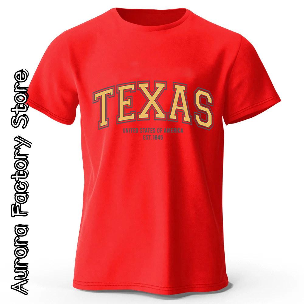 Texas Print T-Shirt Summer Men Cotton Tops Tees Male Fashion Letter Camiseta Short Sleeve Clothing American Vintage Streetwear