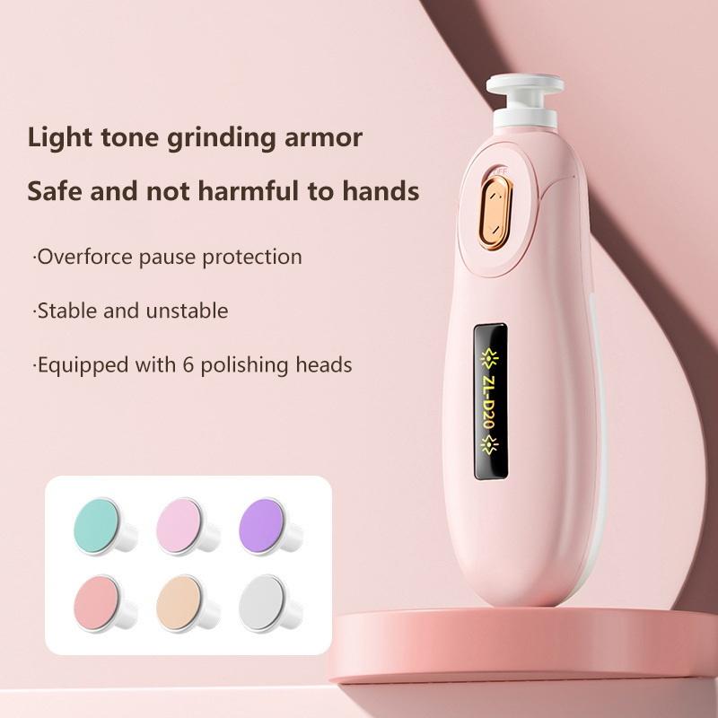

Портативный электрический триммер для детских ногтей Безопасная детская пилочка для ногтей 1 шлифовальная головка Бесшумные детские кусачки для ногтей для новорожденных розовый
