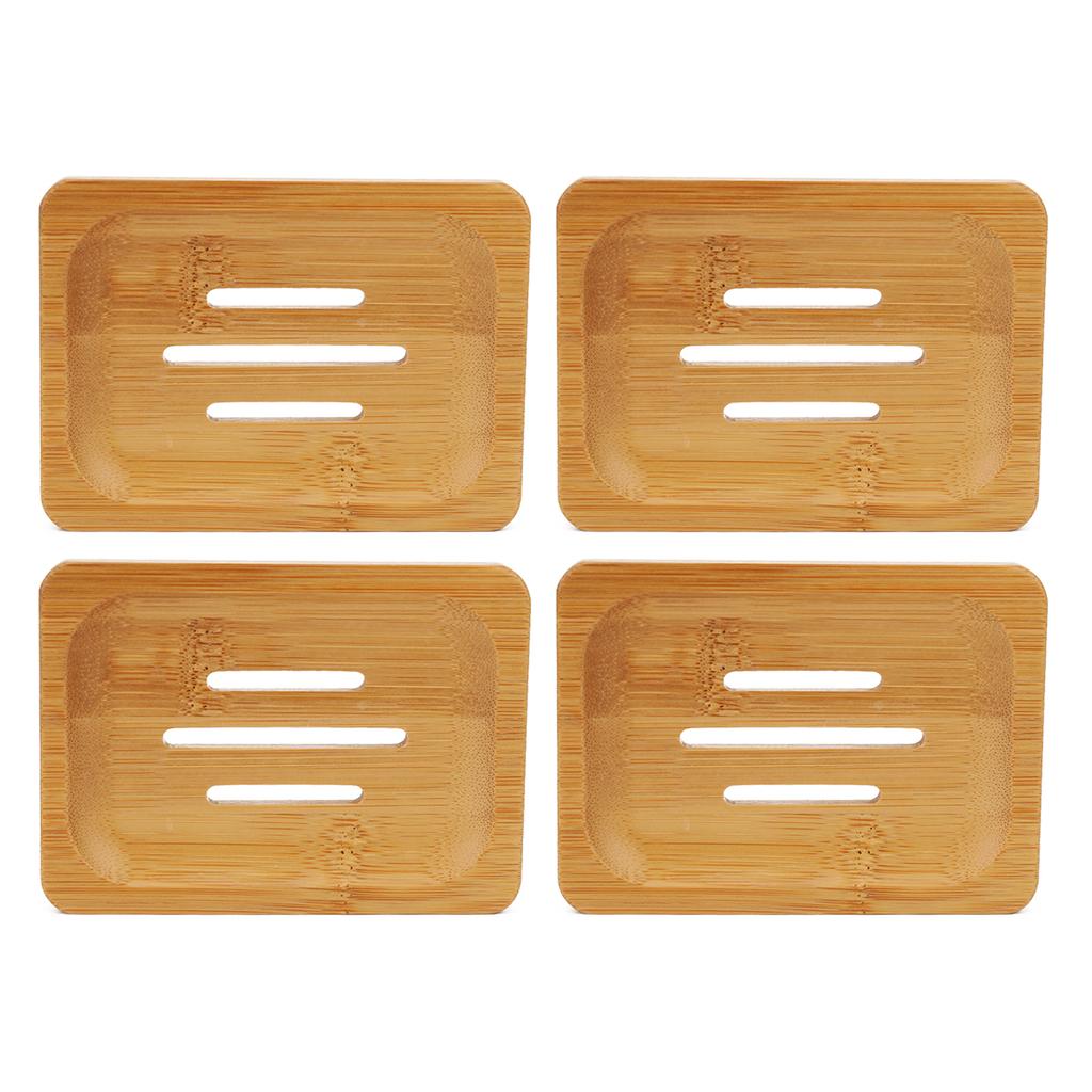 4 Pcs Bamboo Soap Dish Strong Water Resistance Sturdy Stylish Soap Holder for Home Bathroom Beauty