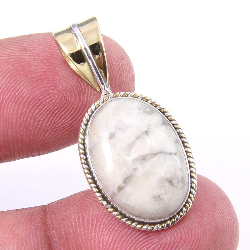 

Natural Jasper Gemstone 925 Solid Sterling Silver Two Tone Pendant 1.25 T4G57
