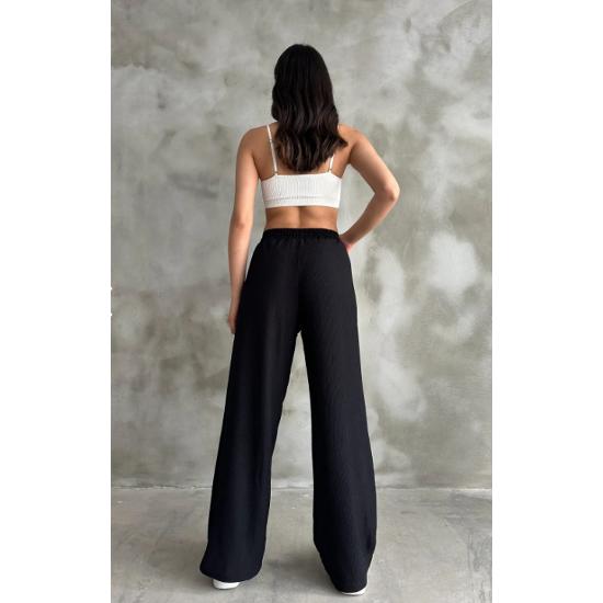 Damen Schwarze Palazzo Hose mit Gummizug in der Taille Sommer Trend Mode