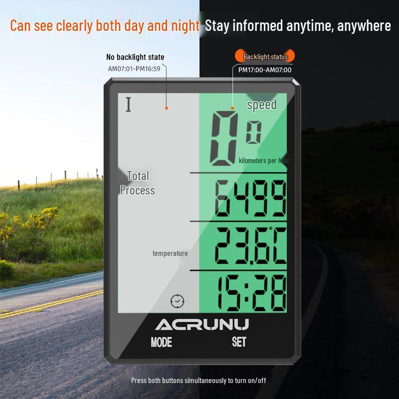 Waterproof Wireless Bicycle Speedometer with Large Luminous Screen for Mountain and Road Bikes