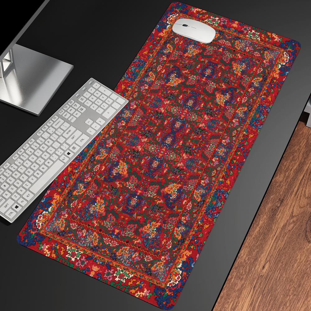 Red Persian Style Mouse Pad XXL Large Desk Mat Non-slip Rubber Lock Edge Gaming Keyboard Mousepad Office Computer Table Mat