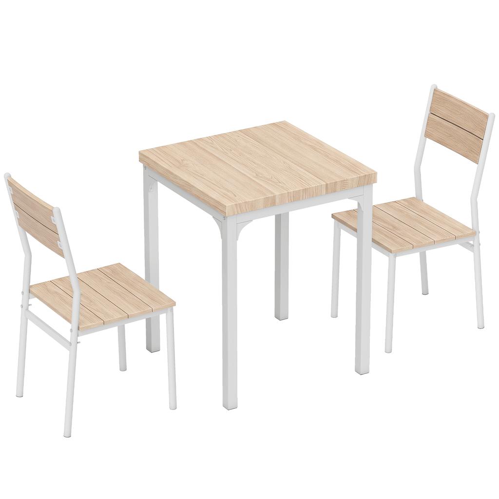 Three-Piece Minimal and Compact Dining Set, Oak Wood Effect