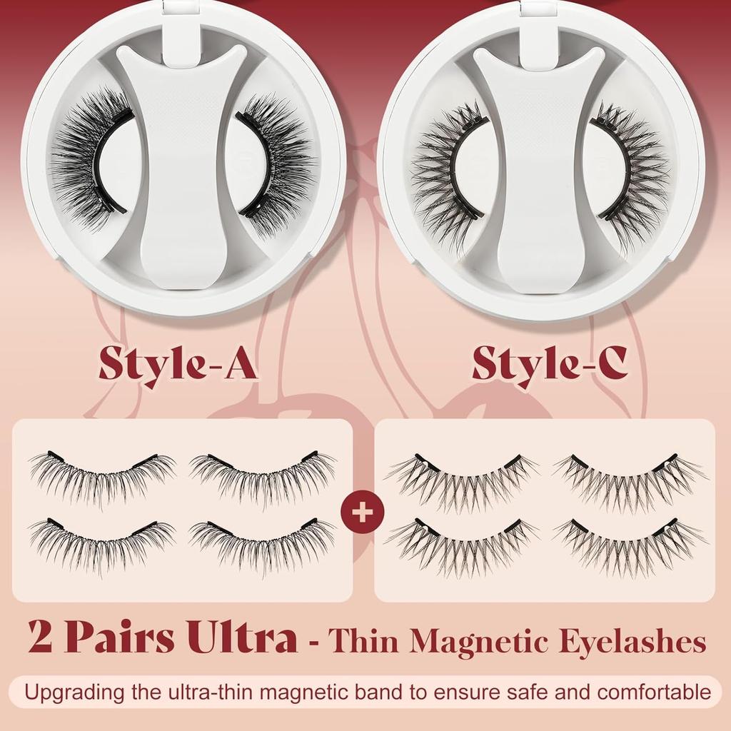 lace Magnetic Eyelashes with Applicator 2 Pairs Magnetic Eyelashes No Glue Needed Reusable Magnet Lashes Natural Look Easy to Wear