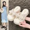 New Versatile Platform Slippers Women's Summer Wear Bow One-word Drag Height Increase Fashion Sweet Fairy Style Slippers