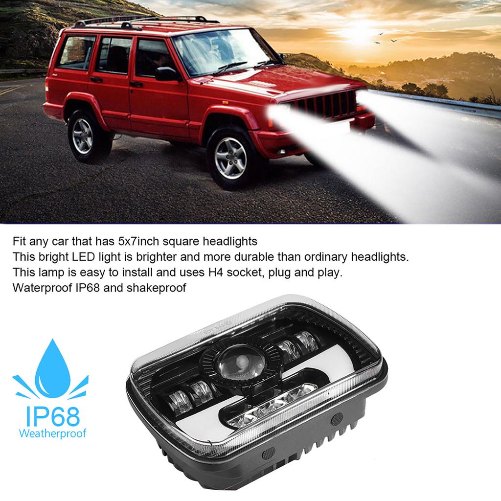 5x7in Car Headlight 90W LED Square Light High/Low Beam Headlamp Waterproof Car Headlight Waterproof Light LED Headlight