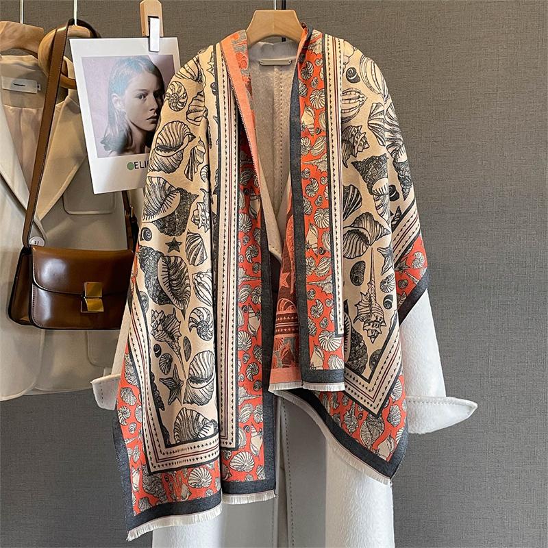 Design Floral Printed Cashmere Scarf Women Winter Pashmina Shawls And Wraps Thick Warm Bufanda Stoles Blanket Luxury