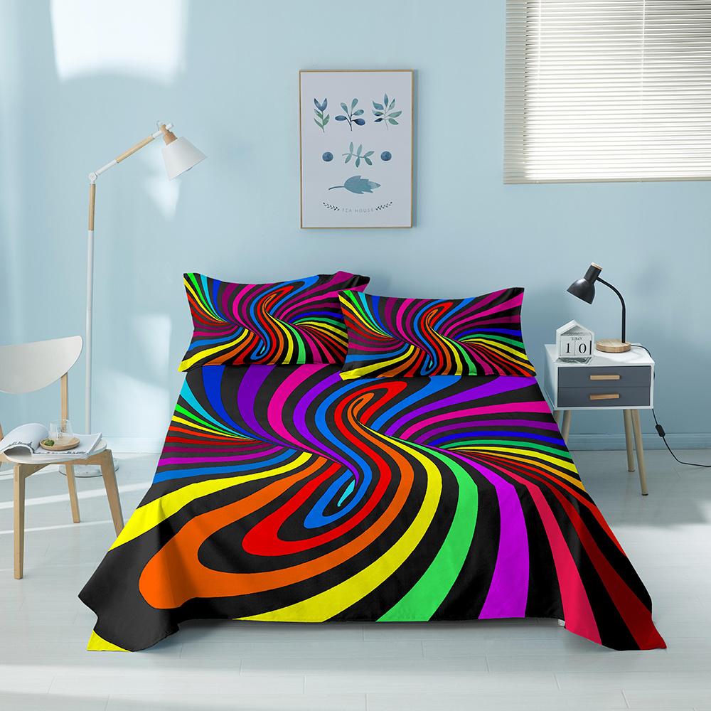 

3D Printed Colorful Geometric Bed Sheet Set With Pillowcase Bed Flat Sheet King Queen Twin Single Size Sheet Home Decor 110X230cm(2Pcs)