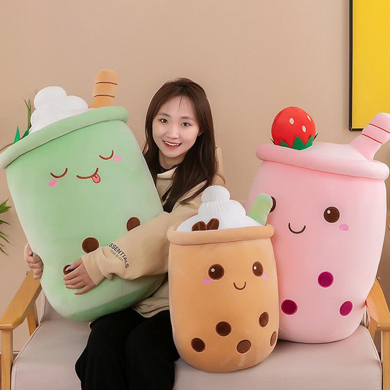 24cm Kawaii Boba Frucht Bubble Tea Cartoon Panda Plüschtier Stofftiere Niedliches Essen Milchtee Weiche Spielzeuge Zimmerdeko Kissen Geschenke