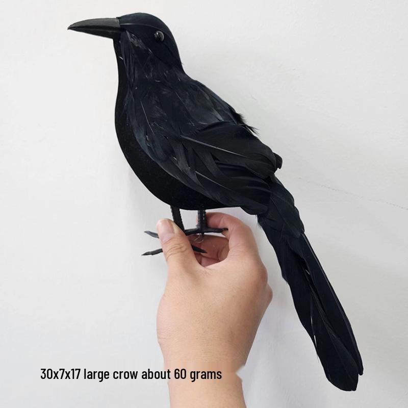 Duża kreskówkowa ozdoba wrona: Prawdziwe Pióra Ptak na Boże Narodzenie, Halloween i do Nordyckiego Wystroju Domu