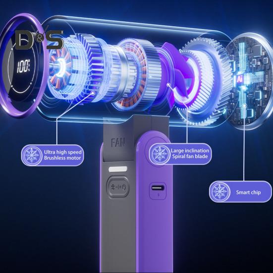 Přenosný ruční chladicí ventilátor s digitálním displejem 10800 ot./min. Silný proud vzduchu Nastavitelný USB dobíjecí mini osobní ventilátor