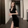 Temperament Irregular Split Drawstring Dress Women's Design Sense Slim and Thin Waist Hip Skirt Summer Tide