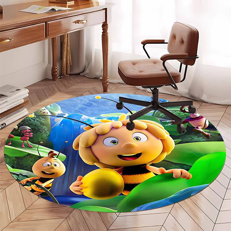 Maya the Bee Printed Round Rug Carpet Chair Rug Area Rug Entryway Doormats,for Office Chair Living Room Bedroom Kitchen Room.