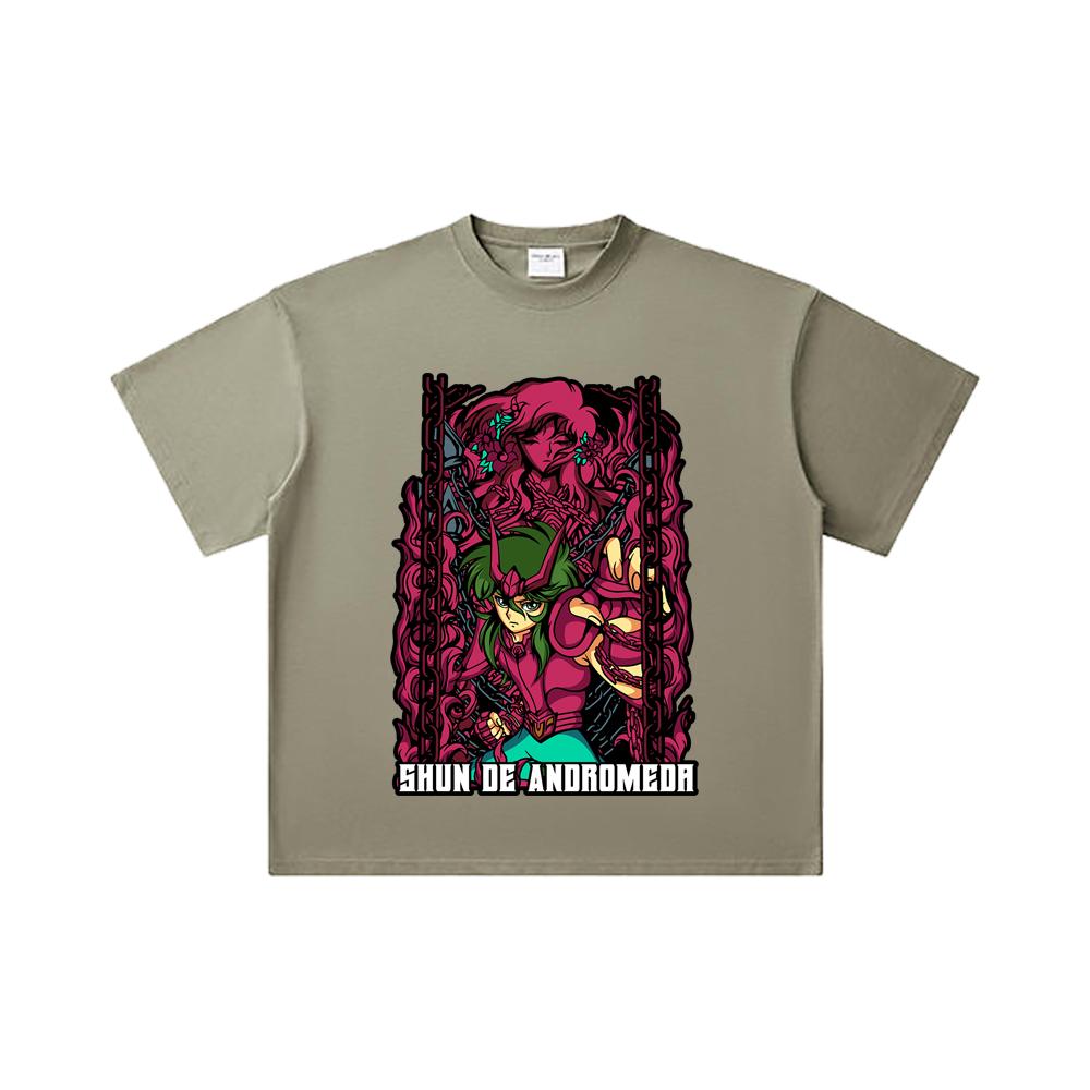 260 GSM Double Yarn 32 Count 100% Cotton Saint Seiya V17 Shun Print Unisex Heavy Cotton T Shirt