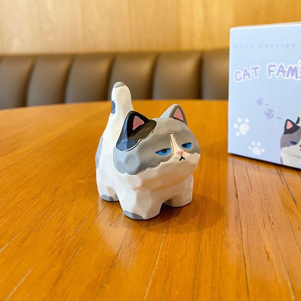 

Resin Cat Model Figurines Decoration Cat Family Desktop Doll Kawaii Cat Anime Figure blue and white cat