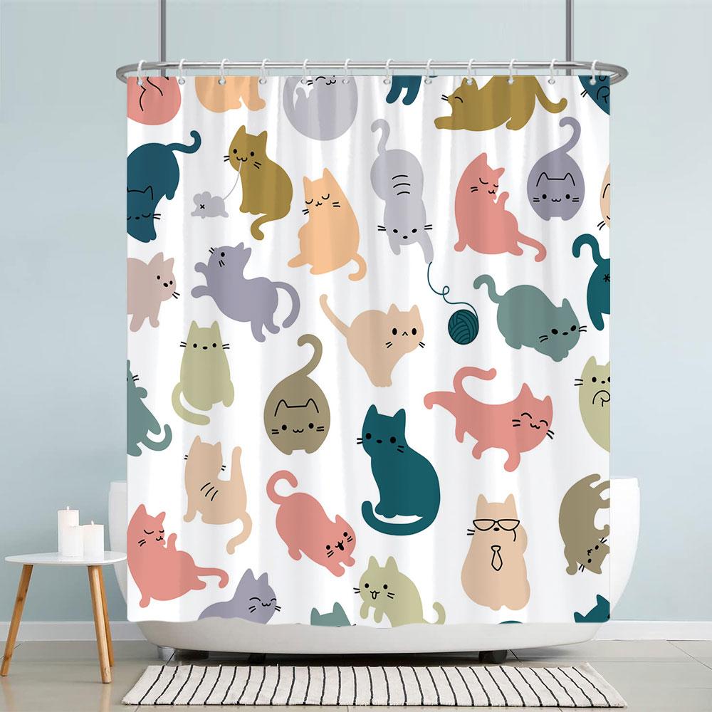 Kids Cartoon Animal Shower Curtain Funny Letters Blue Watercolour Fish Polyester Fabric Washable Shower Curtains Bathroom Decor