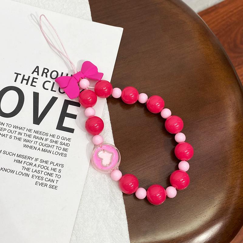 Colorful Beaded Smiley Face Phone Lanyard & Heart Bracelet Ornament