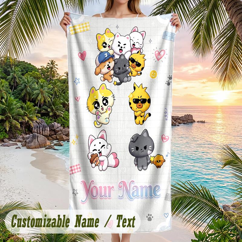 ENHYPEN Beach Towel, Personalized Custom Name Text, Quick Dry Large Absorbent Towel For Beach Pool