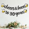 30th Birthday Decorations - Cheers and Beers to 30 Years Banner, Happy 30th Birthday Banner Sign Pre-Strung, Anniversary Party Supplies (Black Gold)