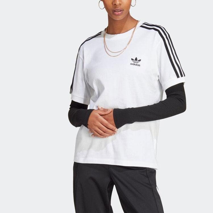 Adidas Originals Trefoil Classics Striped Crew Neck T-Shirt Women Tops White IB7410