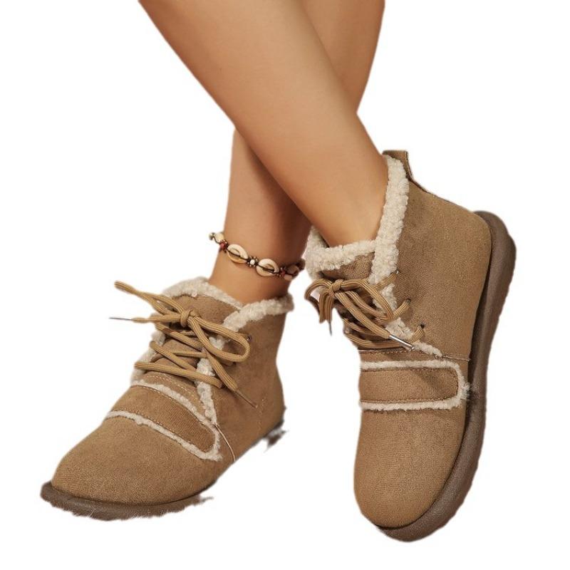 United States Winter Thick-soled Velvet Thickened Snow Boots Women's Foreign Trade Large Size Warm Lace-up Short Boots Cotton Shoes Women